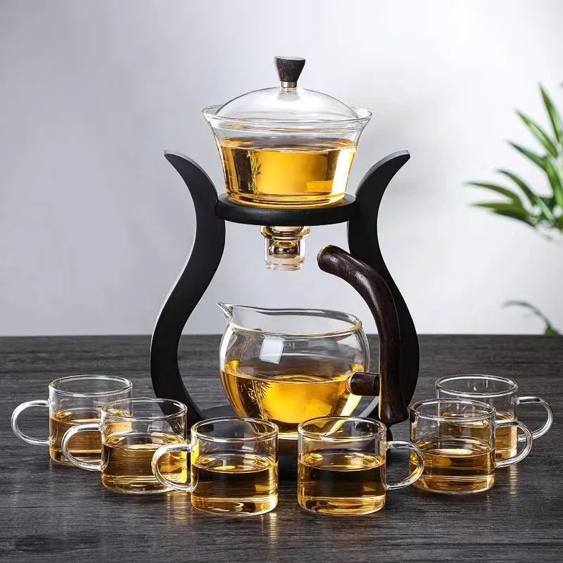 Glass Tea Set Semi Automatic Drip With Infuser Glass Teapot Set Magnetic Switch Teapot Teacup Set Glassware