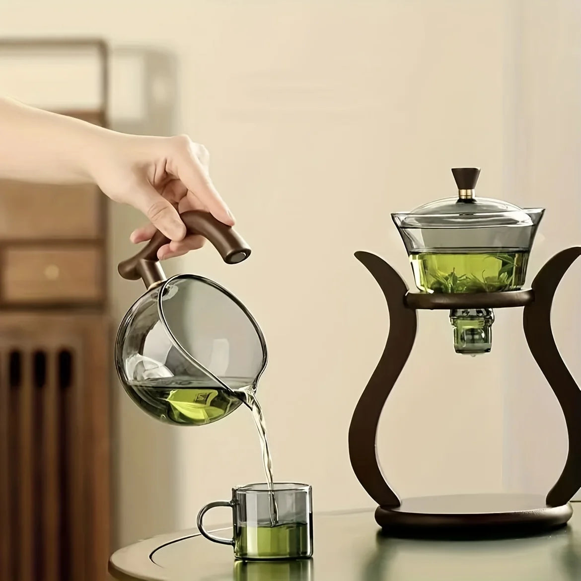 Glass Tea Set Semi Automatic Drip With Infuser Glass Teapot Set Magnetic Switch Teapot Teacup Set Glassware