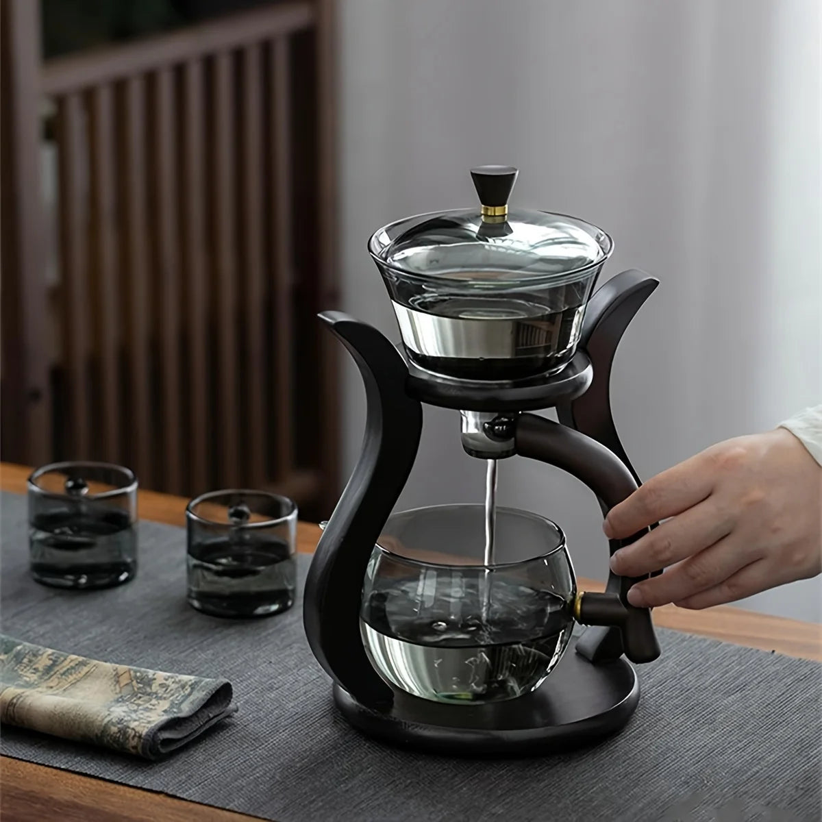 Glass Tea Set Semi Automatic Drip With Infuser Glass Teapot Set Magnetic Switch Teapot Teacup Set Glassware