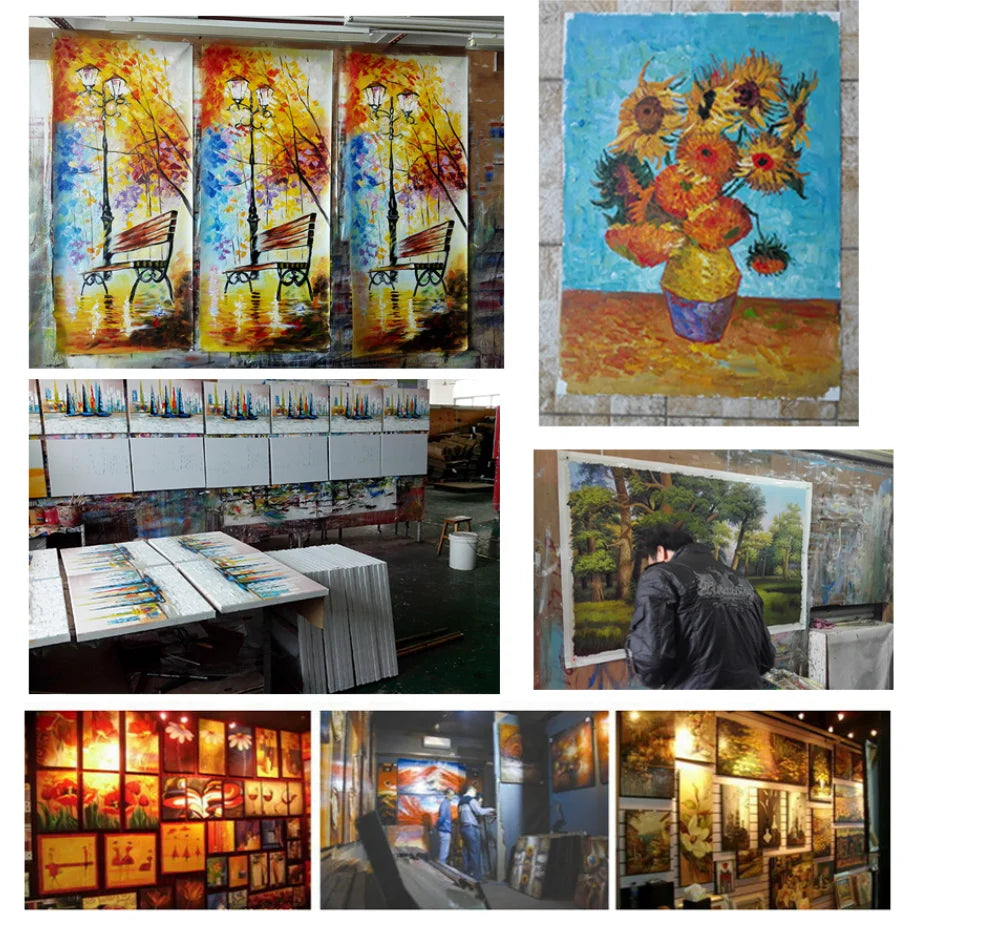 Wall Art,Hand Painted Colorful Abstract Flowers Landscape Oil Paintings on Canvas,