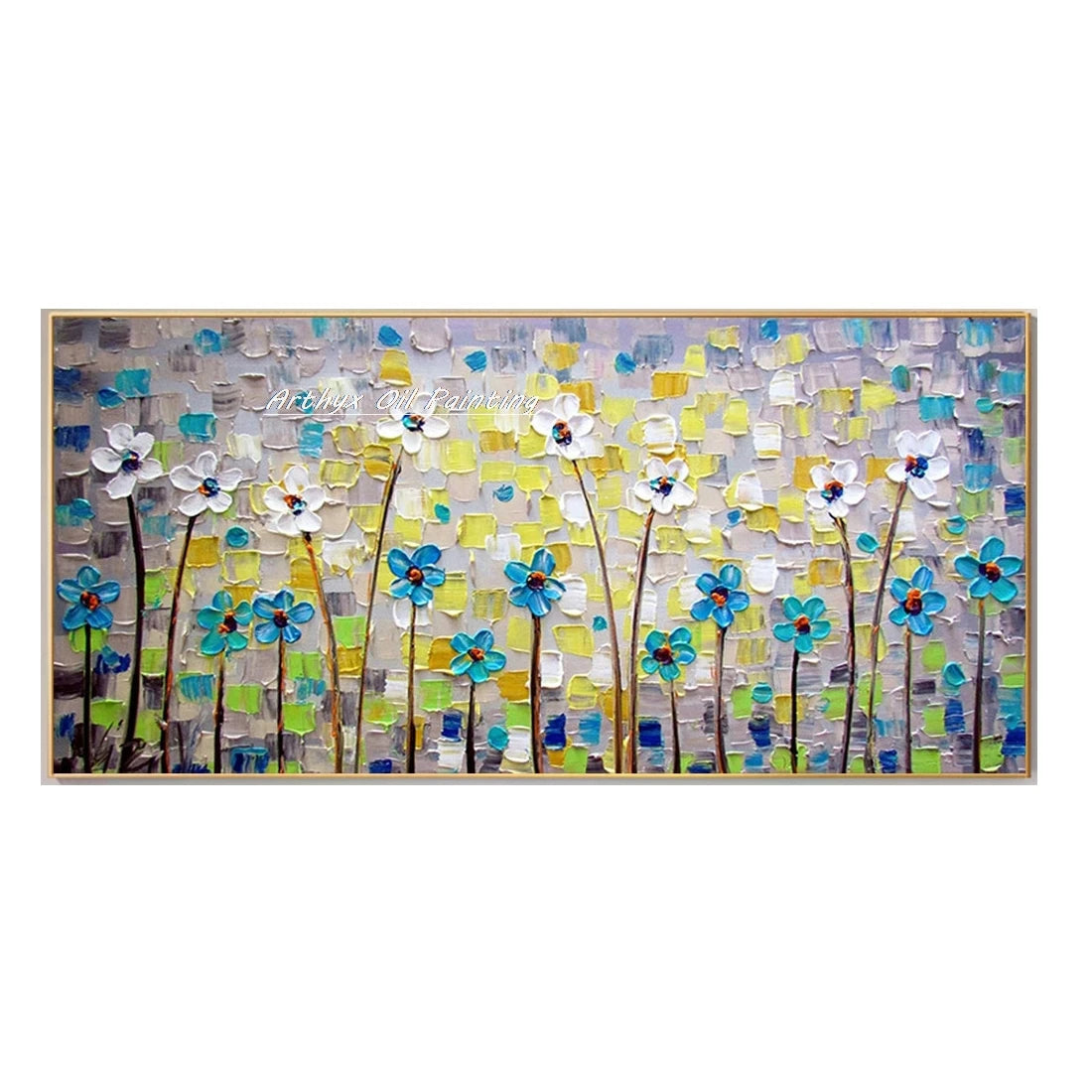 Wall Art,Hand Painted Colorful Abstract Flowers Landscape Oil Paintings on Canvas,