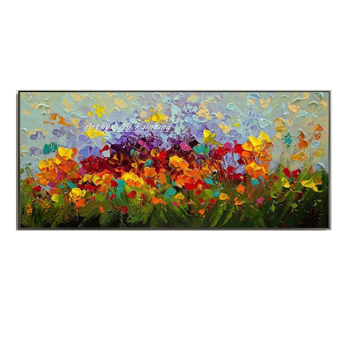 Wall Art,Hand Painted Colorful Abstract Flowers Landscape Oil Paintings on Canvas,