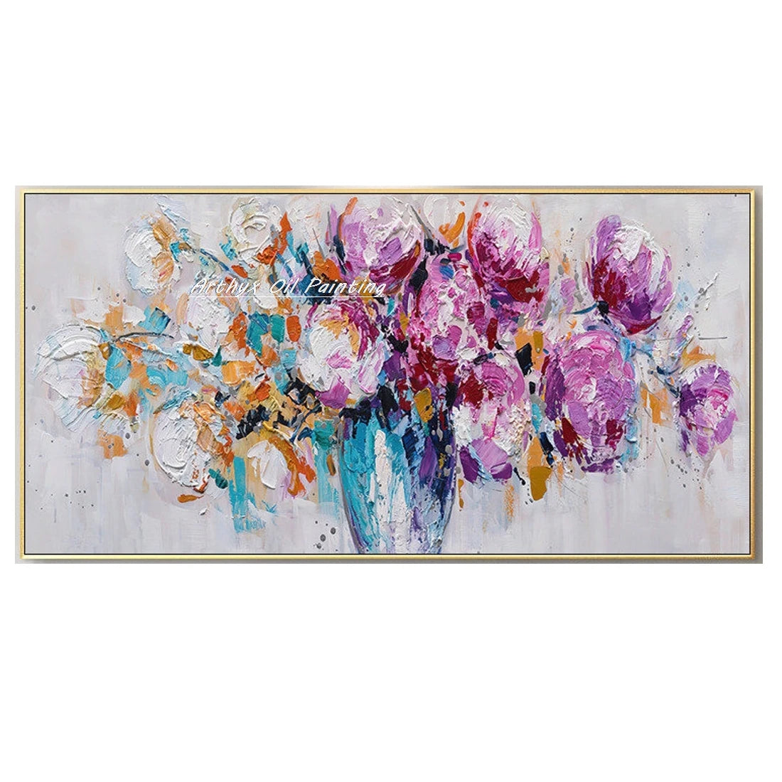 Wall Art,Hand Painted Colorful Abstract Flowers Landscape Oil Paintings on Canvas,