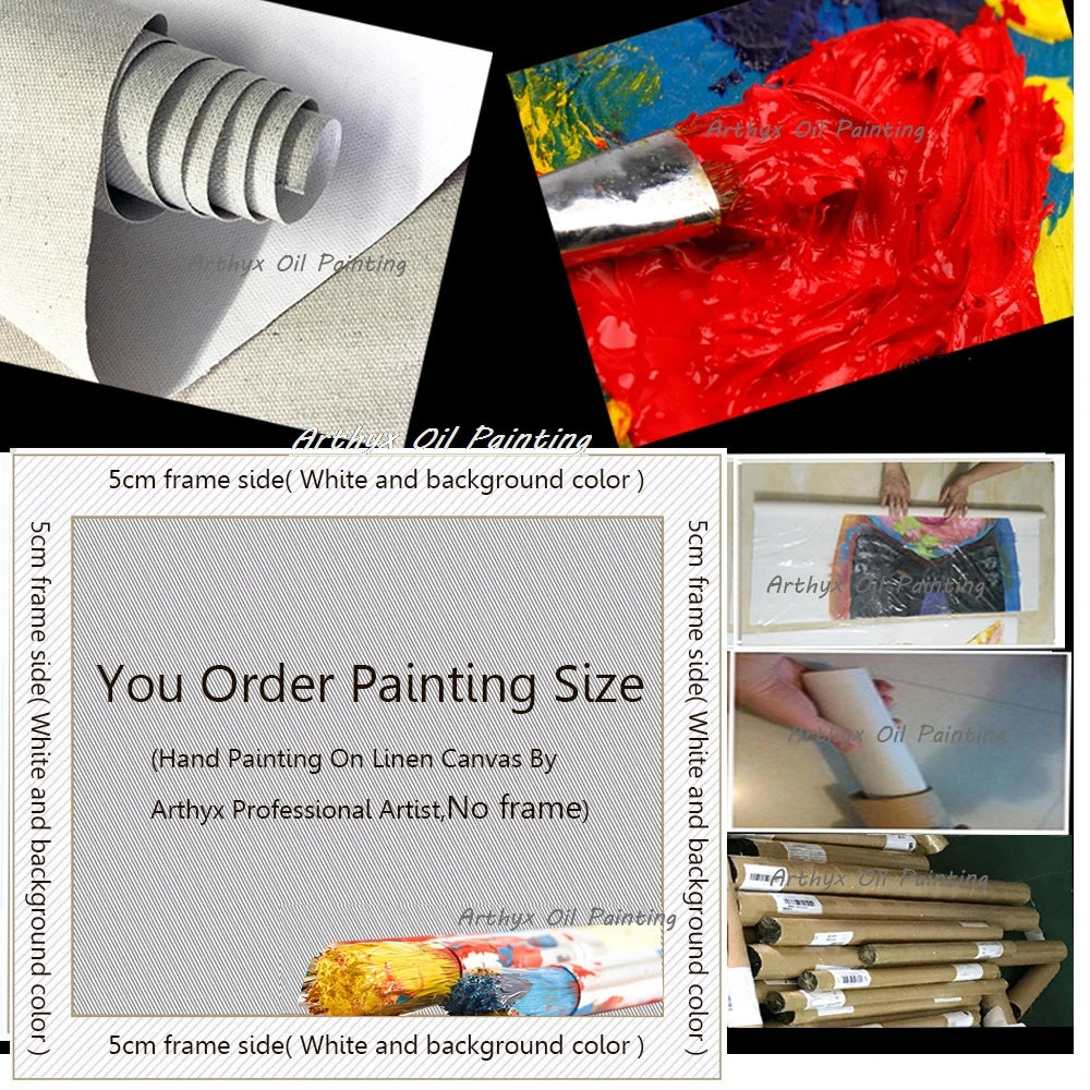 Wall Art,Hand Painted Colorful Abstract Flowers Landscape Oil Paintings on Canvas,