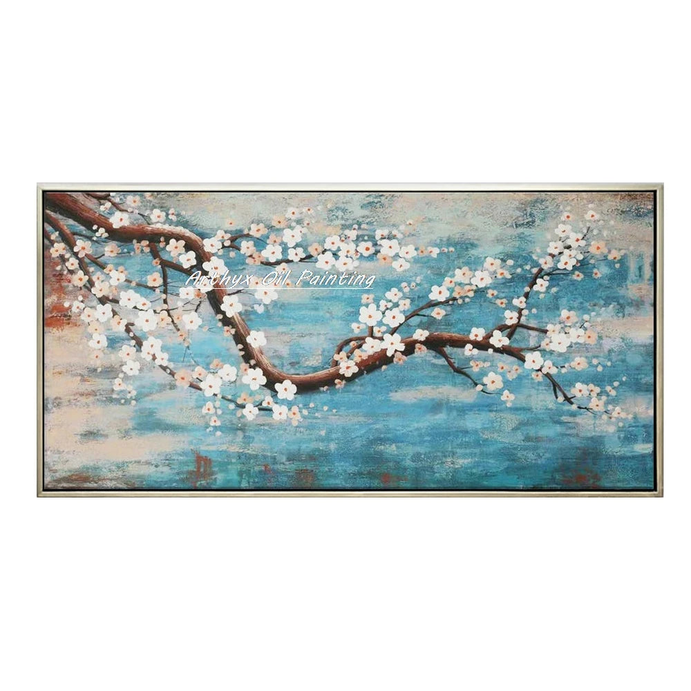 Wall Art,Hand Painted Colorful Abstract Flowers Landscape Oil Paintings on Canvas,