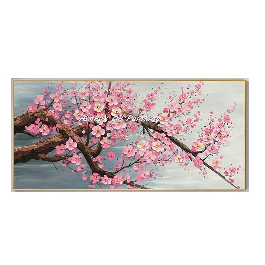 Wall Art,Hand Painted Colorful Abstract Flowers Landscape Oil Paintings on Canvas,