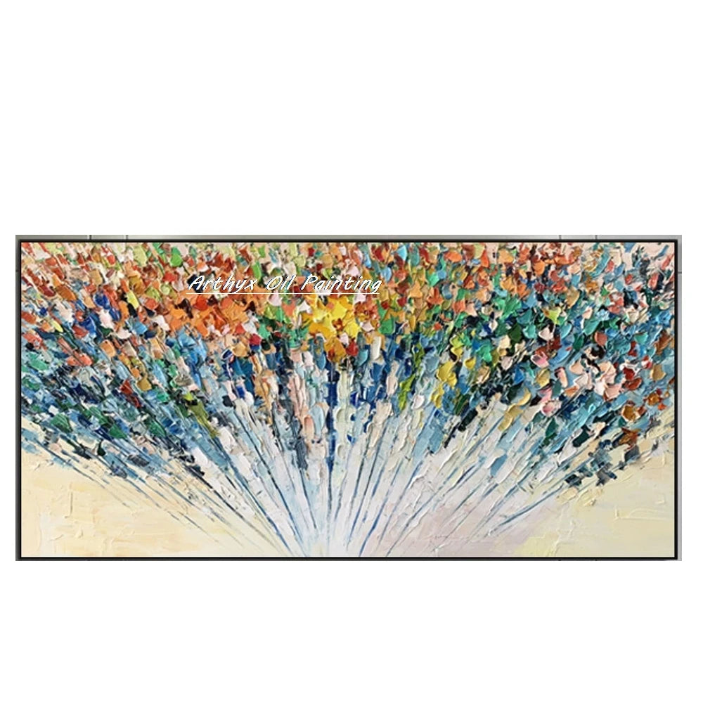 Wall Art,Hand Painted Colorful Abstract Flowers Landscape Oil Paintings on Canvas,