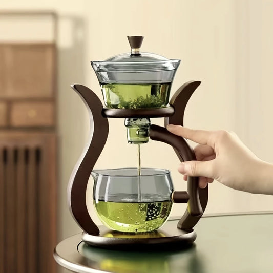 Glass Tea Set Semi Automatic Drip With Infuser Glass Teapot Set Magnetic Switch Teapot Teacup Set Glassware